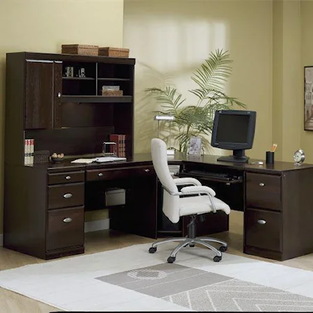 Espresso L Shape Desk with Silver Hardware